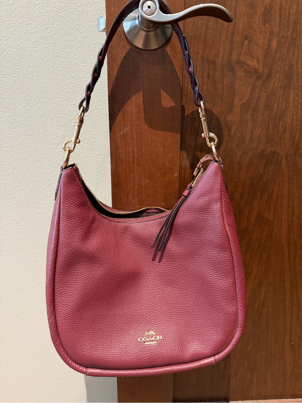 Coach Pebbled Leather Hobo Bag in Wine